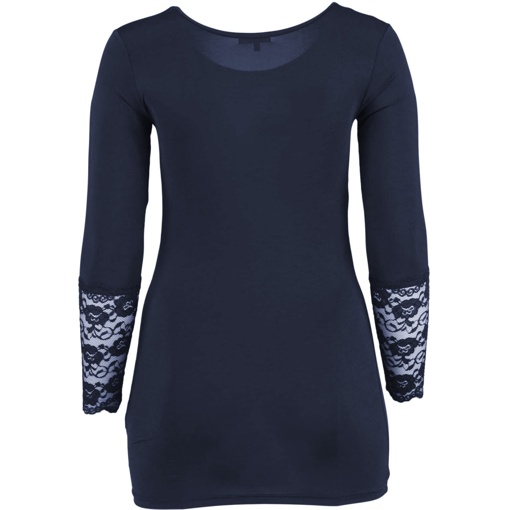 Sandgaard Bluse med blonde ærmer Top Dark Blue