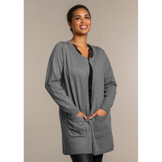Sandgaard Lang cardigan med lommer Long Cardigan Grey Melange